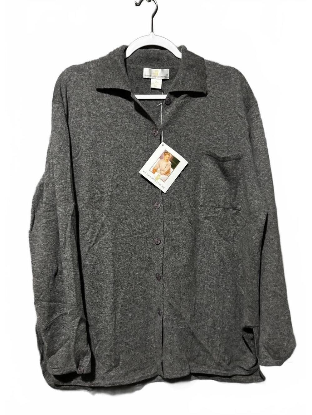 Precious Fibers Gray Cashmere Button-Up Cardigan Sweater XL